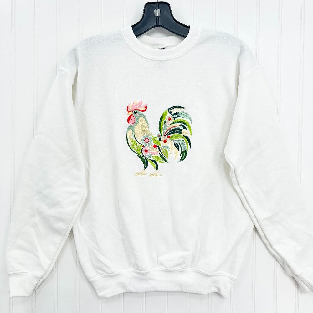 Chicken Rooster Sweatshirt YOUTH Embroidered Floral Crewneck Sweatshirt Farm